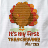It's My First Thanksgiving Onesie Bodysuit in short or long sleeve, Personalized with child's name 11042015a