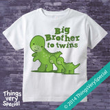 Dinosaur Big Brother to Twins Shirt or Onesie Bodysuit 11202014c