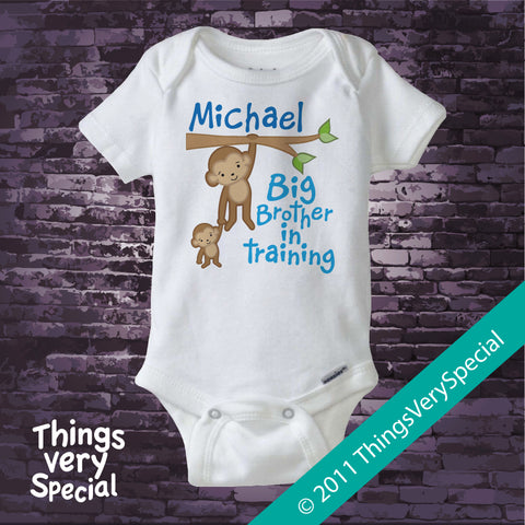 Big Brother in Training Design with Monkeys Personalized on Tee Shirt or Onesie 11242011a