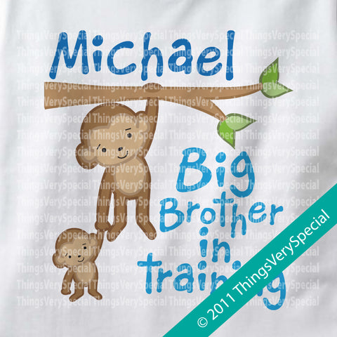 Big Brother in Training Design with Monkeys Personalized on Tee Shirt or Onesie 11242011a