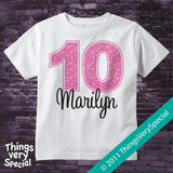 Girl's Tenth Birthday Shirt with big Pink number 12122011b