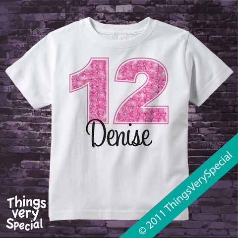 Girl's Twelfth Birthday Shirt with big Pink number 12122011b