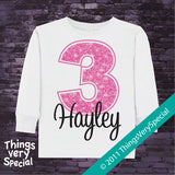 Girl's Third Birthday Shirt or Onesie Bodysuit with big Pink number 12122011b