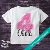 Girl's Fourth Birthday Shirt with big Pink number 12122011b