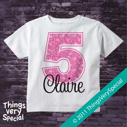 Girl's Fifth Birthday Shirt with big Pink number 12122011b