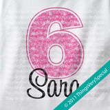 Girl's Sixth Birthday Shirt with big Pink number 12122011b