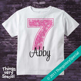 Girl's Seventh Birthday Shirt with big Pink number 12122011b