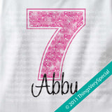 Girl's Seventh Birthday Shirt with big Pink number 12122011b