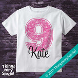 Girl's Ninth Birthday Shirt with big Pink number 12122011b