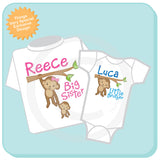 Big Sister Little Brother set, Sibling Shirt set, Personalized T-shirt and Onesie with Cute Monkeys 12242013a