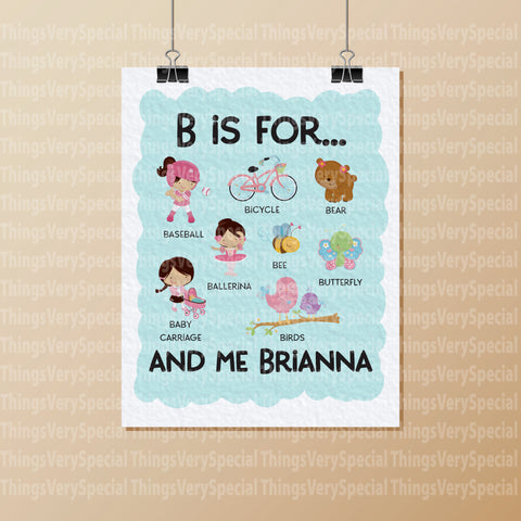 Alphabet Wall Art for Child's Room, Gift for Child, Name Starts with B for girls