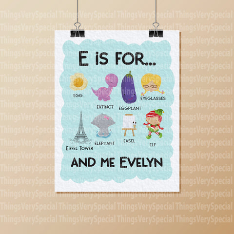 Alphabet Wall Art for Child's Room, Gift for Child, Name Starts with E for girls