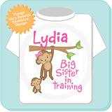 Big Sister in Training Shirt with cute monkeys 03232012c