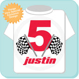 Birthday Checkered Flag - Any Age Racer Birthday Shirt - Personalized Birthday Boy Racing Theme Tee Shirt 04242012a